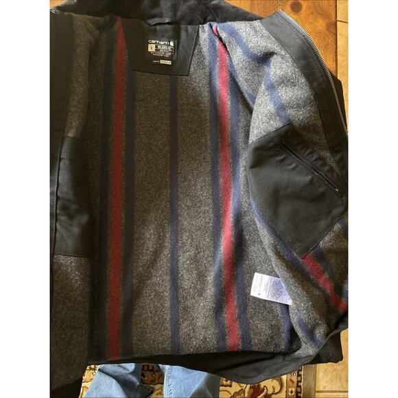 carhartt jacket Black Denim flannel
 Lined Size Large Coffee Logo Detroit - Picture 7 of 9